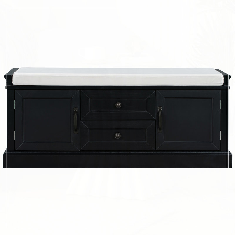 Banc de rangement avec 2 tiroirs et 2 armoires, Noir