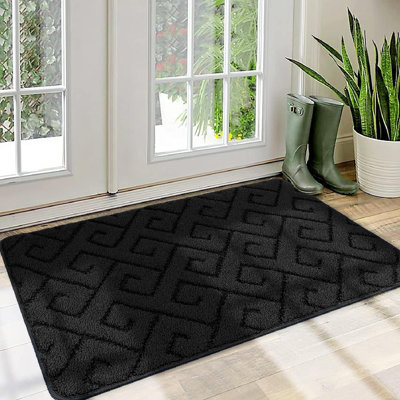 Walensee 32"X48" Indoor Entryway Doormat, Non-Slip Machine Washable Absorbent Dirt Trapper Rug, Low Profile Shoe Scraper Floor Mat (Black)