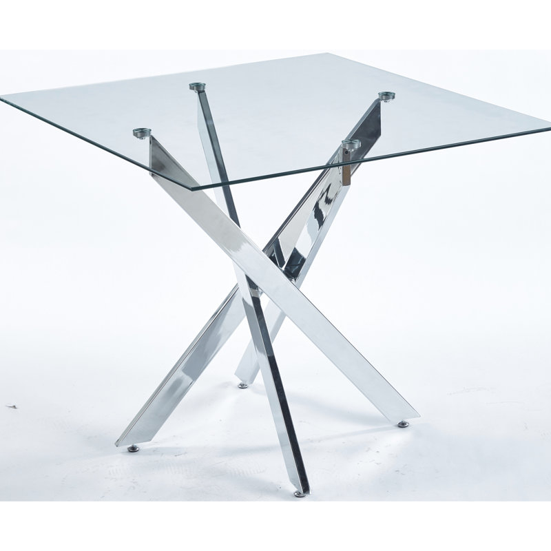 Table de salon moderne avec pieds croisés en métal, longueur réglable et verre lisse pour la surface