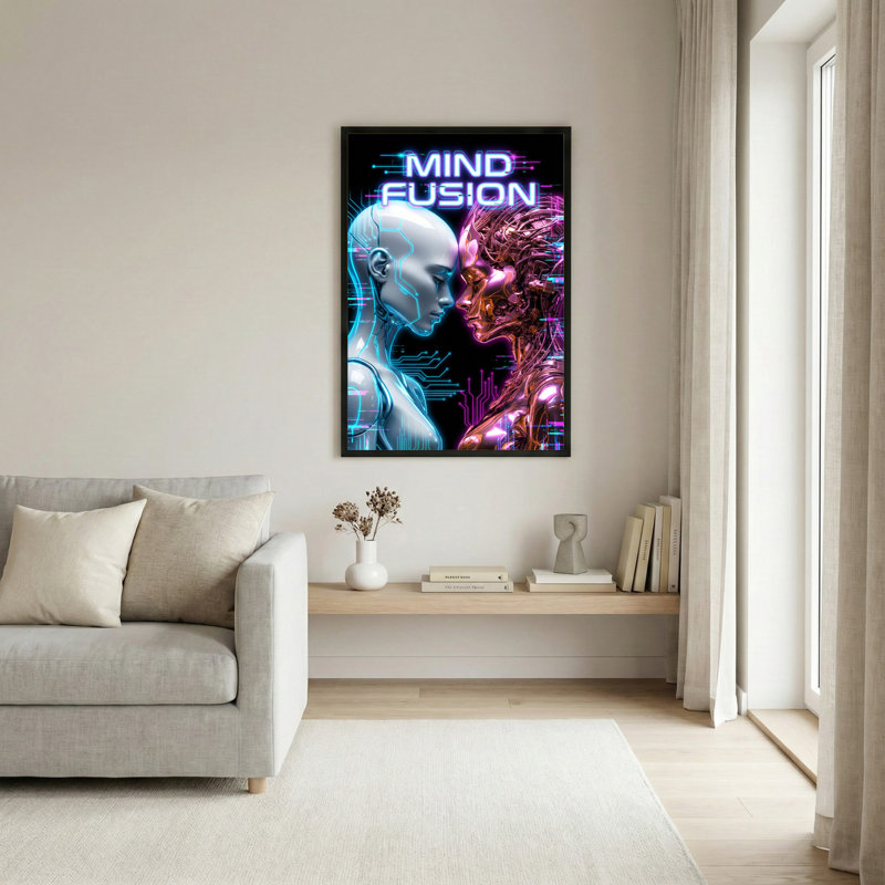 «Mind Fusion Cyberpunk Futuristic Art», reproduction d'art sur toile tendue sur toile, ensemble de 1, H 18 po x l 12 po