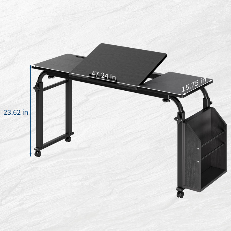 Table de lit réglable avec roulettes-Bureau d'ordinateur portable inclinable pour le bureau d'un hôpital à domicile ou noir 120 cm