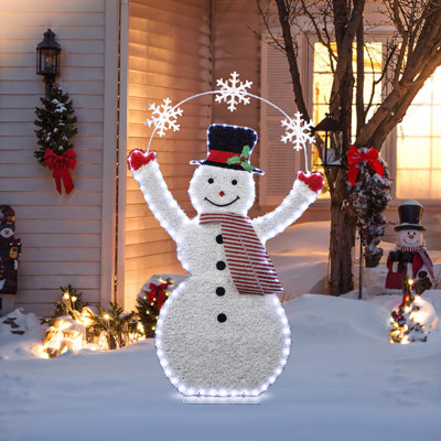 Décoration de Noël bonhomme de neige pré-éclairée 5 pi avec arche de flocon de neige et lumières de Noël à DEL pour décoration extérieure