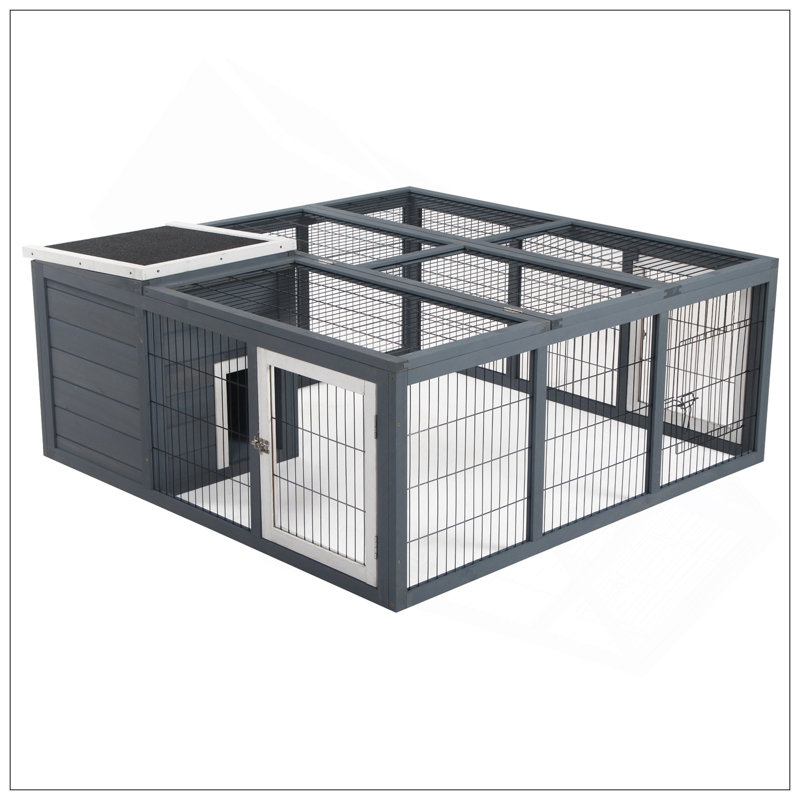 Cage à lapin imperméable et durable avec maison principale ouverte et trois portes de ventilation pour une utilisation intérieure et extérieure, gris