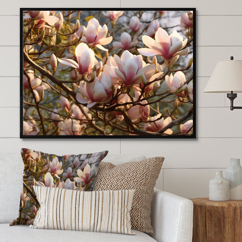 «White Pink Magnolias Landscape VI», reproduction sur toile, H 24 po x l 32 po x P 1 po, Toile noire