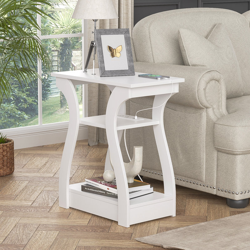 Grande table de bout et prises intégrées Arthus 23,62 po, Blanc, 1