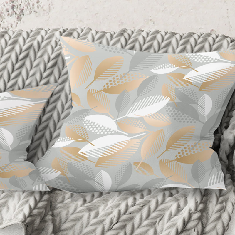 Motif géométrique luxueux de feuilles d'automne - oreiller moderne, 16 po x 1 po