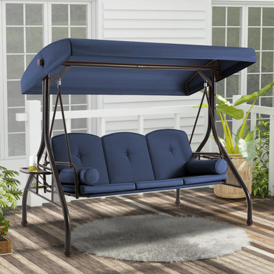 Fassold Outdoor Patio Swing Chair for 3 People, with Removable Cushion and Convertible Canopy