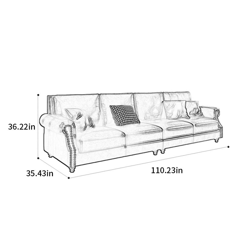 Canapé rétro de style américain, H 36,22 po x l 110,23 po x P 35,43 po, 4