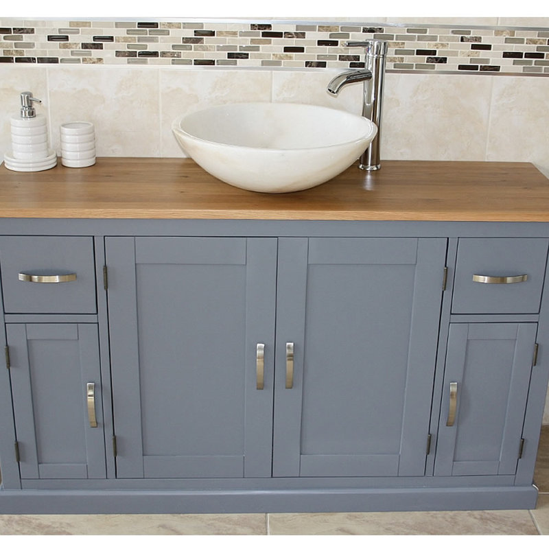 Ankara 1230mm Single Bathroom Vanity with Vessel Stone Basin, White