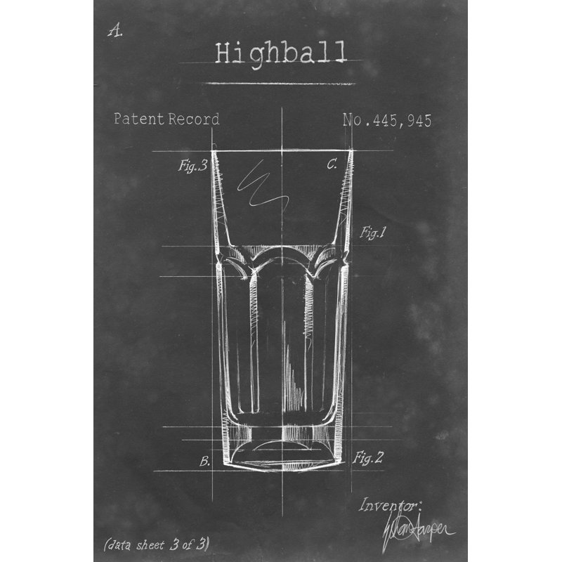 Barware Blueprint II by Ethan Harper - Painting on Canvas, 122cm H x 81cm W, Black Floater Framed