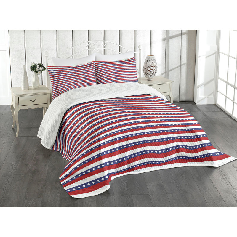 Afke Polyester Striped Bedspread with Pillow Shams, 220 x 264 cm Bedspread - 2 Shams