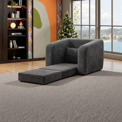 Canapé-lit convertible simple pliable avec accoudoirs et dossier, méridienne en chenille