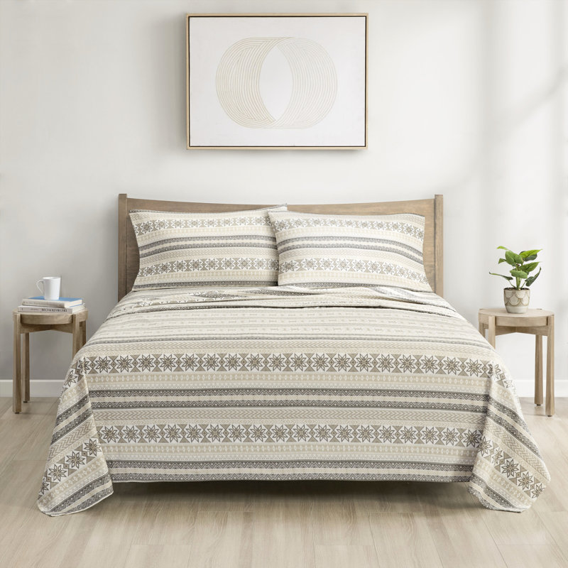 100% Cotton Flannel Sheet In Queen Printed - Cozy And For A Good Night's Sleep, Various Prints Available, Includes Flat Sheet, Fitted 14" Mattress, 2 Pillowcases, Machine Washable, Ultra-Cozy Soft