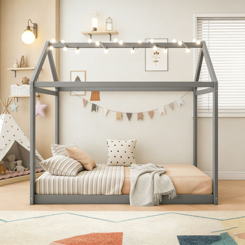 Lit simple en bois, Gris