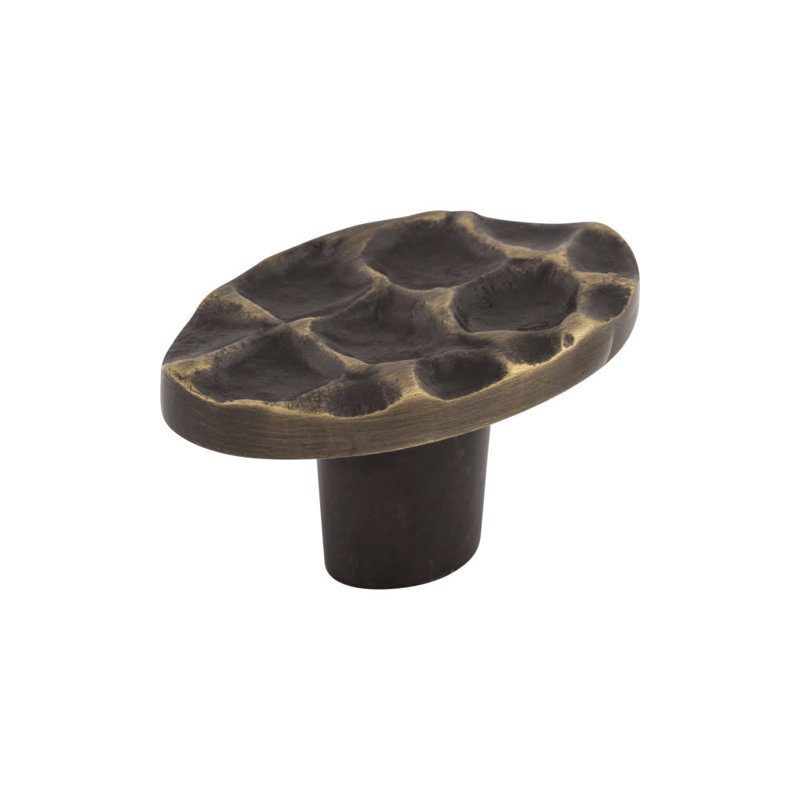 Cobblestone 2" Length Oval Knob, 2" Length, Brass Antique