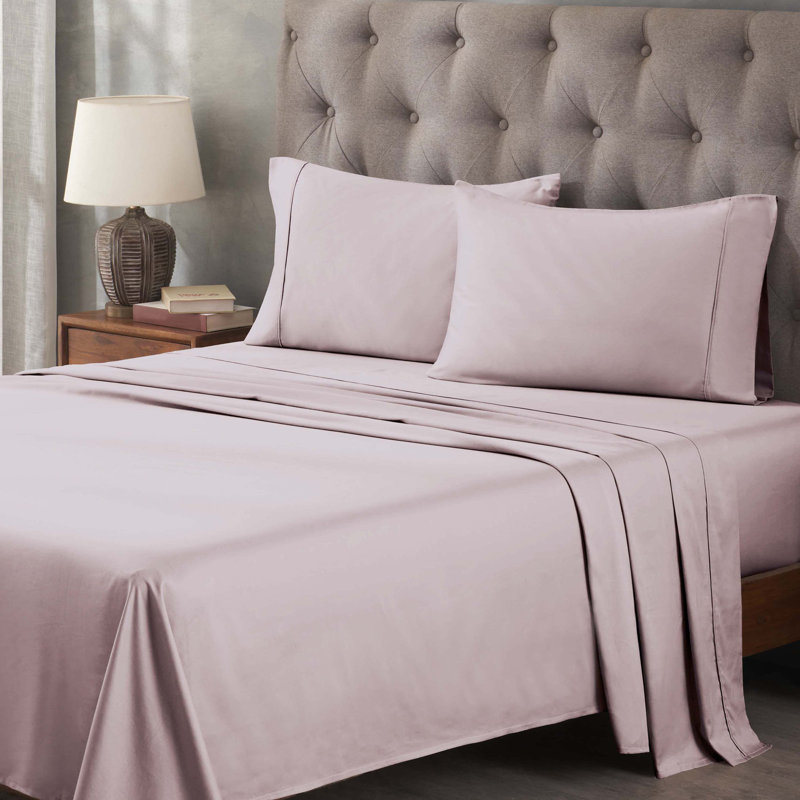 Ensemble de draps unis à poche profonde en coton égyptien à contexture de 400 fils, Lilas