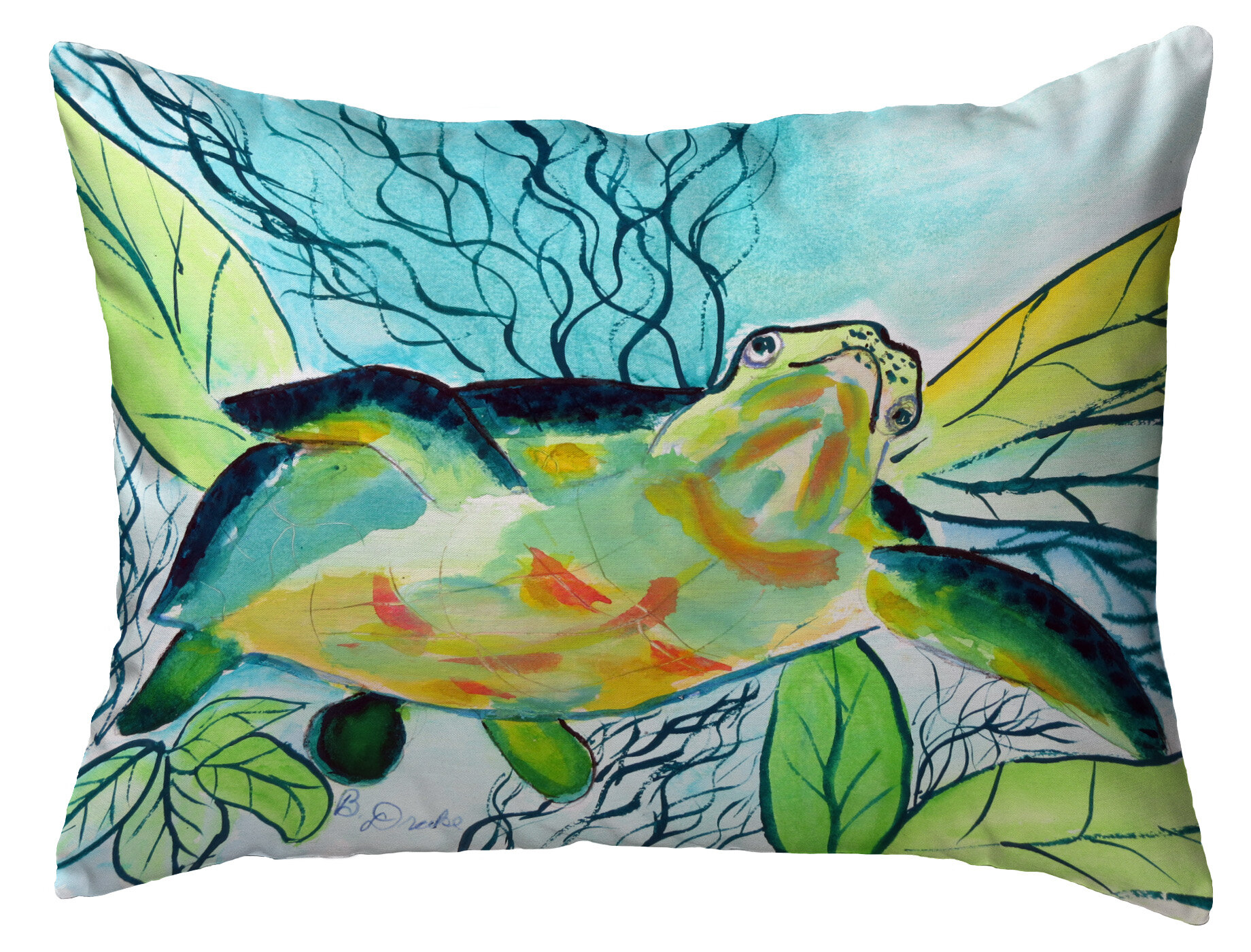 Betsy Drake Interiors Smiling Sea Turtle No Cord Indoor/Outdoor Lumbar ...