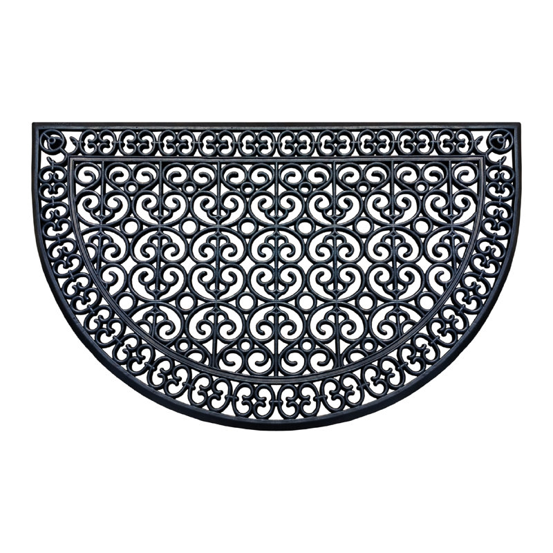 Tapis de porte demi-rond en caoutchouc naturel Armie Paisley - 30 po x 48 po, robuste et antidérapant, noir