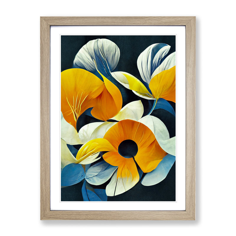 Floral Abstract No.3 - Single Picture Frame Print, 34cm H x 25cm W x 2cm D, Oak