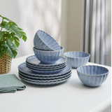 Sango Frill Reactive Stoneware 12 Pc Dinnerware Set - Service for 4