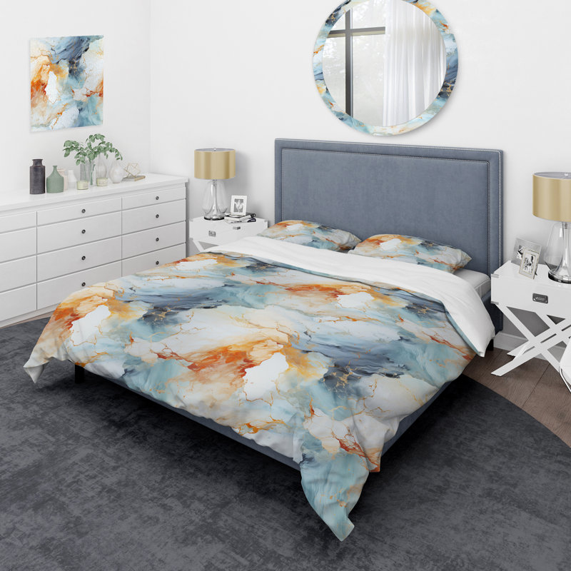 Vintage Reverie Marble Pattern - Marble Duvet Cover Set, Queen Duvet Cover + 2 Standard Shams