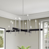 8 Light Black Large Chandelier With Brushed Nickel Accents