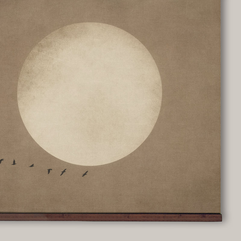 Toile, tapisserie murale, pleine lune et oiseaux, art mural minimaliste, H 32 po x l 48 po