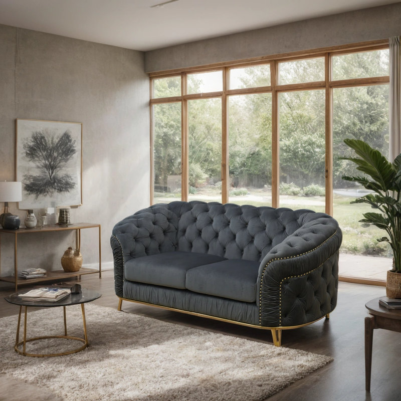 Ilidio Round Arm Sofa, 32'' H X 70'' W X 24'' D, Gray Velvet