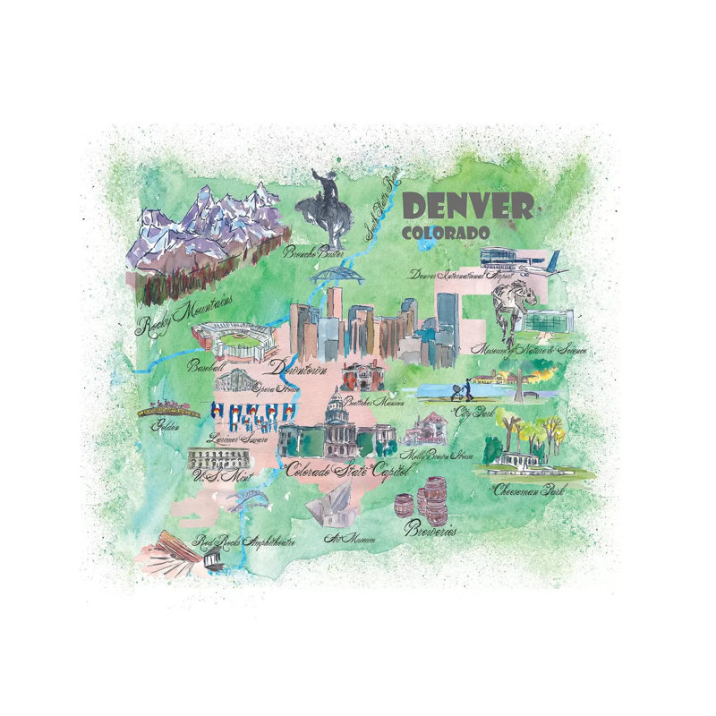 Denver, Colorado Travel Poster 1 Piece Wrapped Canvas Wall Art, 30.48 cm H x 30.48 cm W