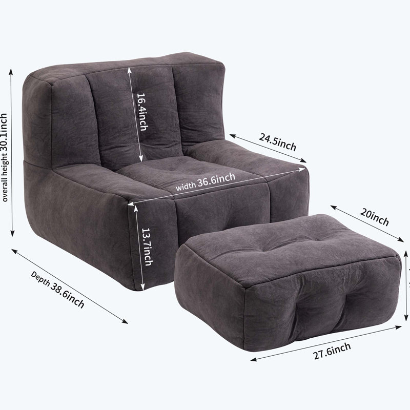 chair for adults and children, super soft lazy sofa chair with memory foam and ottoman, Black Velvet