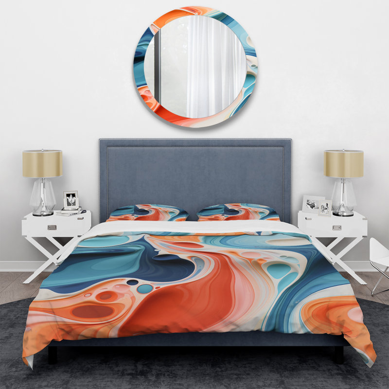 Ensemble de housse de couette à encre liquide bleue et orange, Housse de couette pour très grand lit