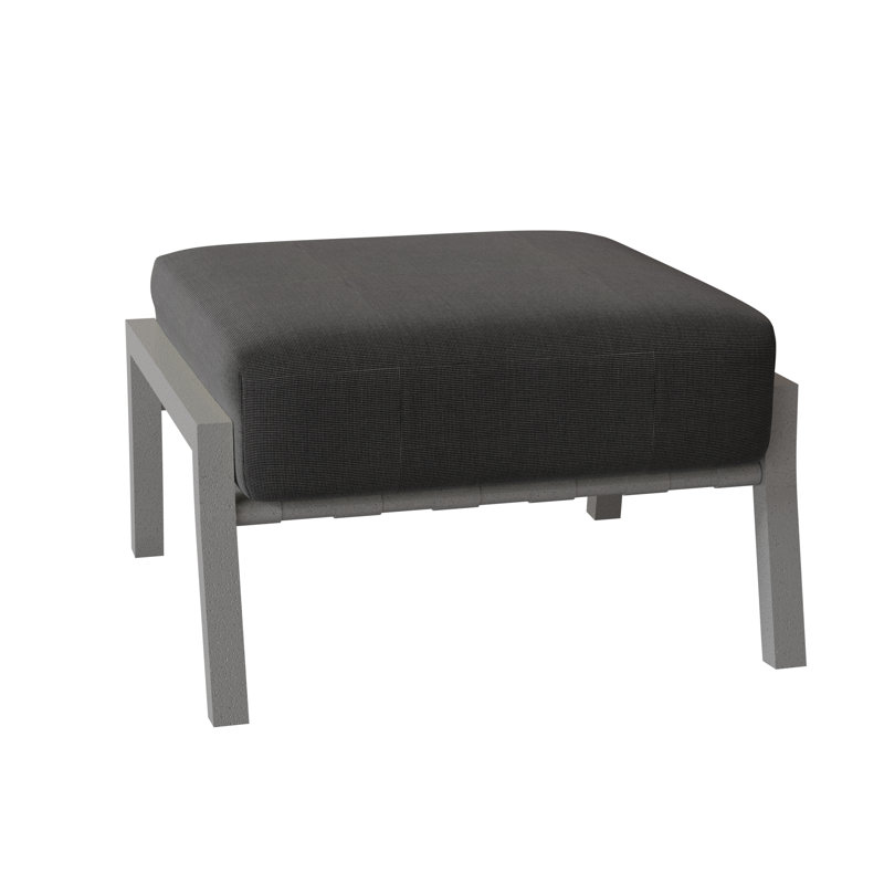 Cortland Outdoor Ottoman, Pewter Finish, Canvas Heather Beige Sunbrella® Canvas