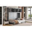Grand lit mural gris avec armoire et étagère à vin. Idéal pour la maison. Support de matelas confortable. Aucun sommier tapissier requis. Et contreplaqué. Support facile à assembler, gris. Option d'espace petit-1581550275