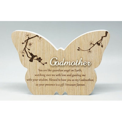 Godmother- Butterfly Shape With Saying Block Sign
