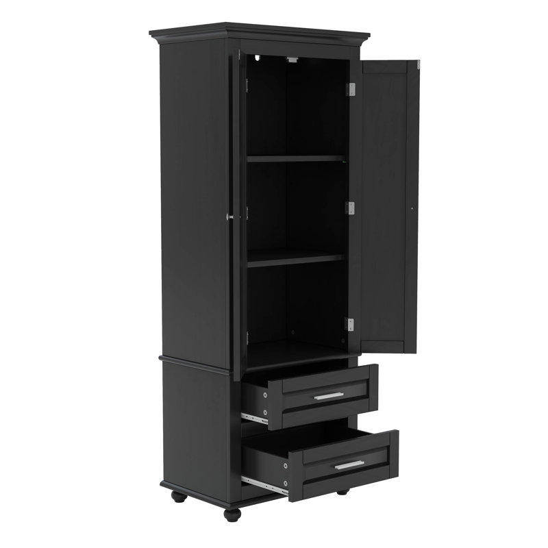 Tall Storage Cabinet With 2 Drawers, Black