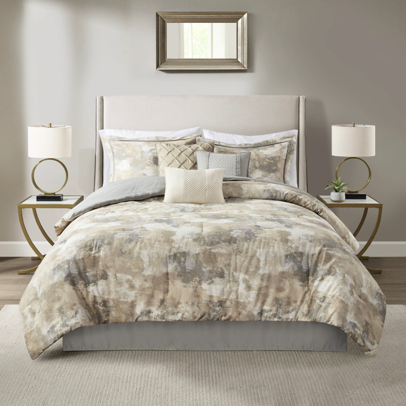 7 édredons - très grand rembourrage tissé gris et 2 coussins décoratifs pour literie texturée