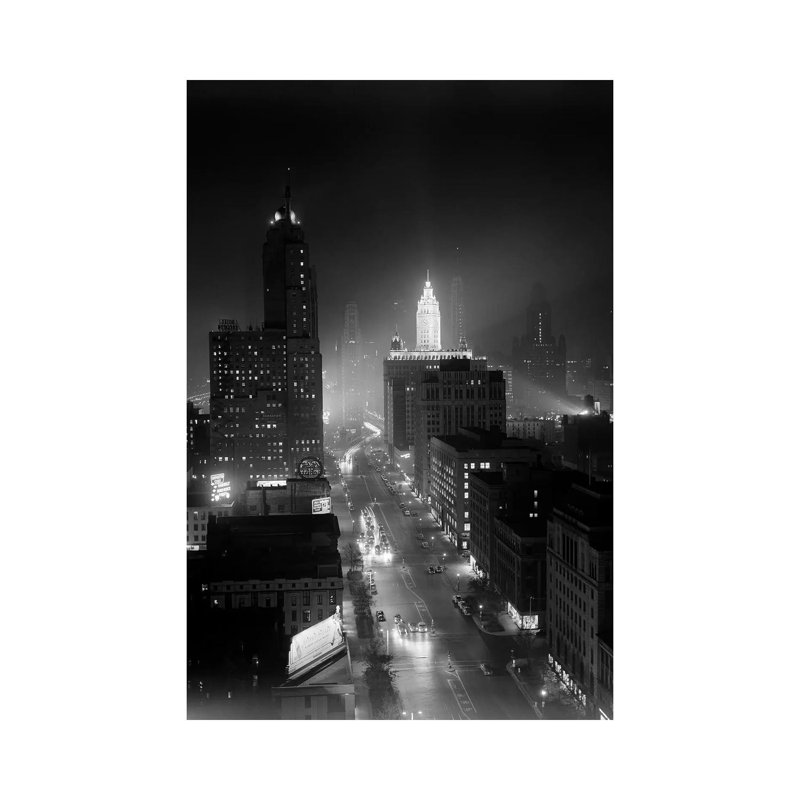 1950s Night Aerial Chicago Illinois Looking Down On Michigan Avenue by Vintage Images - Wrapped Canvas Print