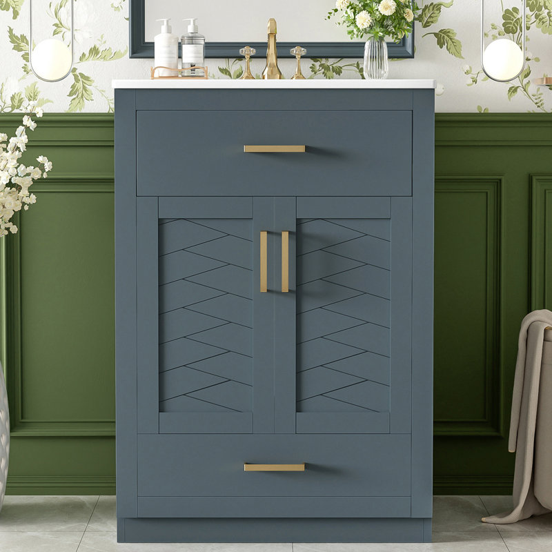 Meuble-lavabo autoportant 24 po avec comptoir en céramique 24 po, Bleu