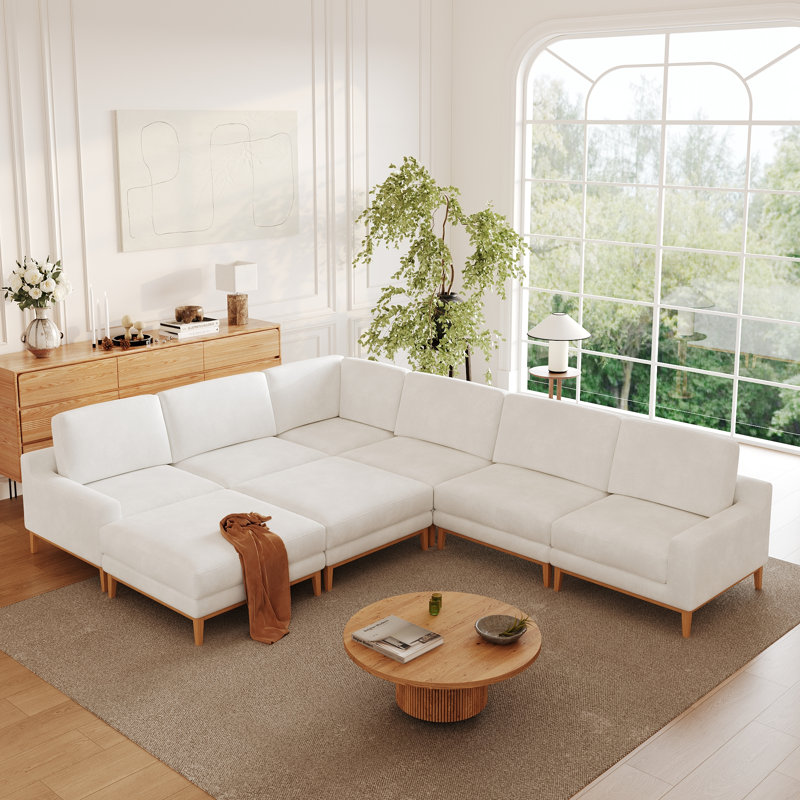 8-Piece Multi-Shape Upholstered Slipcovered Modular Sectional Sofa With Ottoman, Blanc