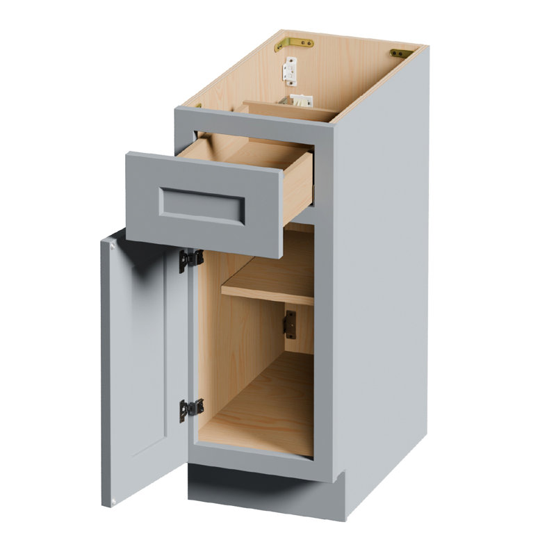 Armoire de base 15 po Shaker avec porte à fermeture en douceur, tiroir, unité en bois massif compacte avec tablette réglable pour la cuisine, la salle de bain, la buanderie et le garage (l 15 po x P 24 po x H 34,5 po)