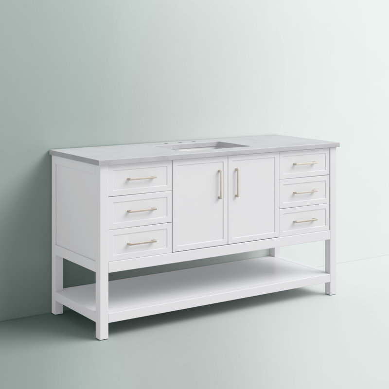 Vicini 60" Single Bathroom Vanity Set, White/Brushed Nickel