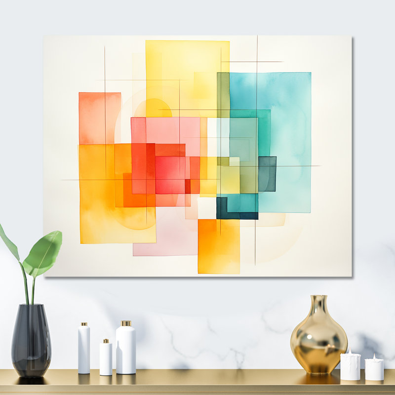 Motif de cubes multicolores I - art mural géométrique en métal MT137619, H 24 po x l 32 po x P 1 po
