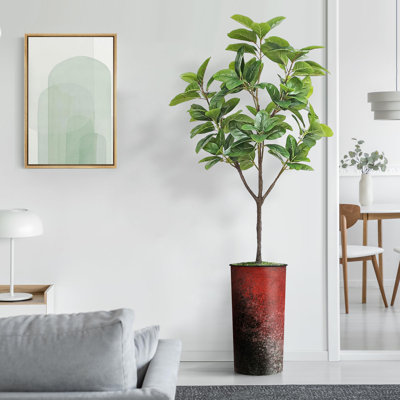 Artificial Tree in Gray Tan Watercolor Abstract Planter Fake Magnolia Tree