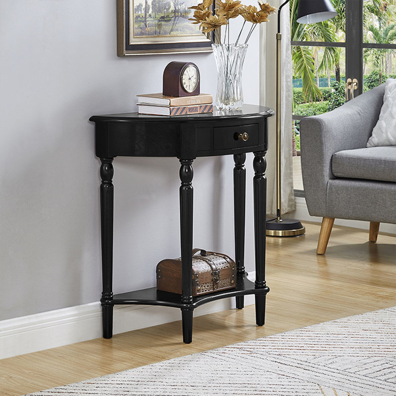 Console demi-cercle en bois massif noir, H 34,65 po x l 39,37 po x P 14,96 po