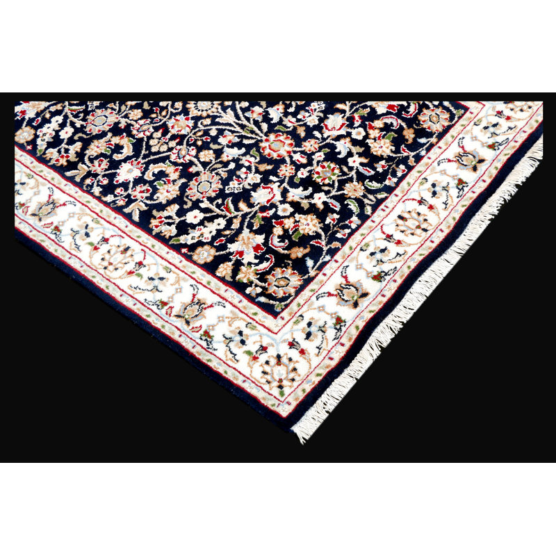 Hand-Knotted High-Quality Black and Beige Runner