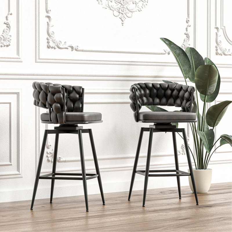 Ensemble de 2 tabourets de bar en cuir technique brun clair de 28 po. Structure pivotante à 360 °, tabouret de comptoir rembourré avec dossier pour îlot de cuisine en cuir brun clair de 28 po. Fabrication. Tabouret, revêtement doux, mousse