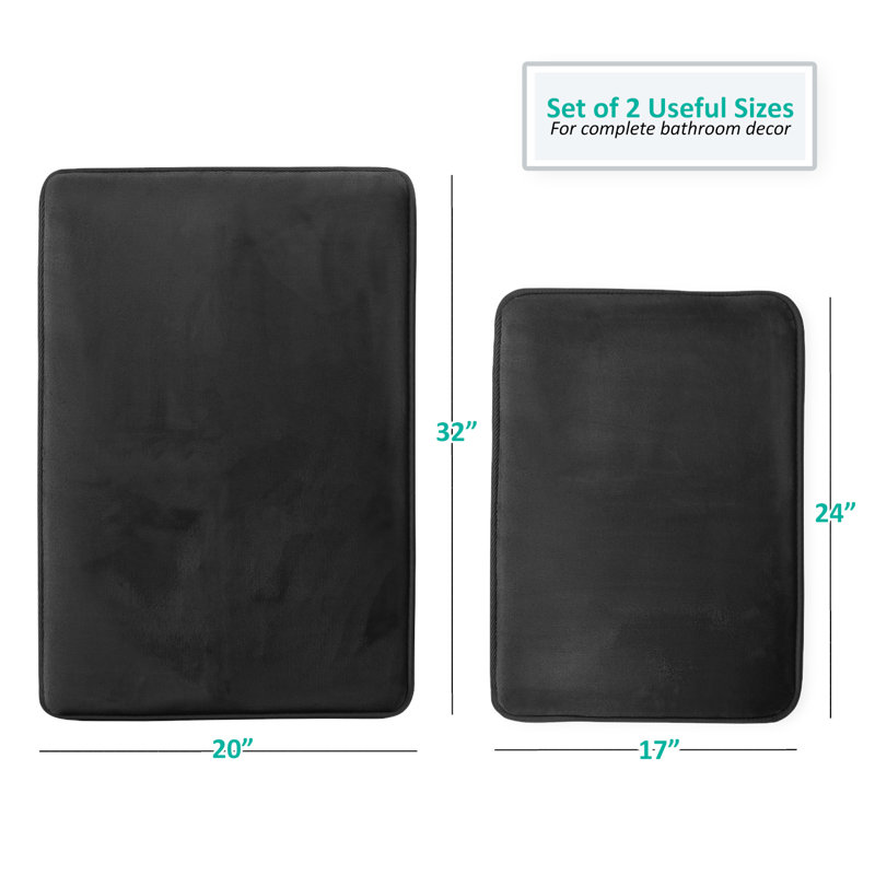 Steph Luxury Memory Foam Bathroom Rug Set, Petit: l 17 po x L 24 po / Grand: l 20 po x L 34 p, Noir