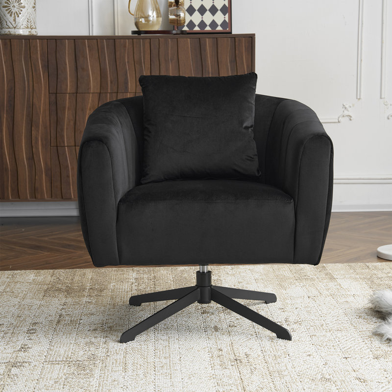 Metal Leg Velvet Swivel Chair, Black Velvet