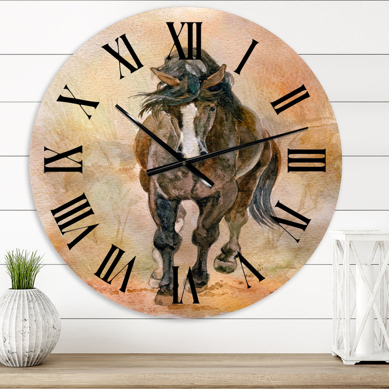 Portrait d'un beau cheval châtaignier II - Horloge murale de ferme, Petit