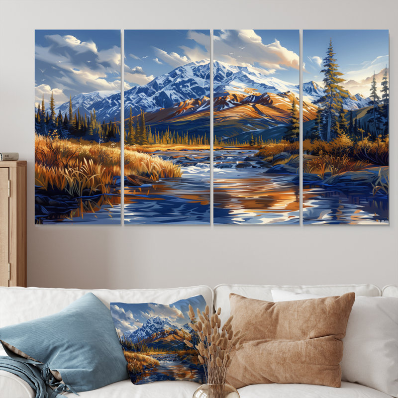 Alaska, parc national de Denali, rivière d'automne I - ensemble de salon d'art mural Alaska, H 28 po x l 48 po